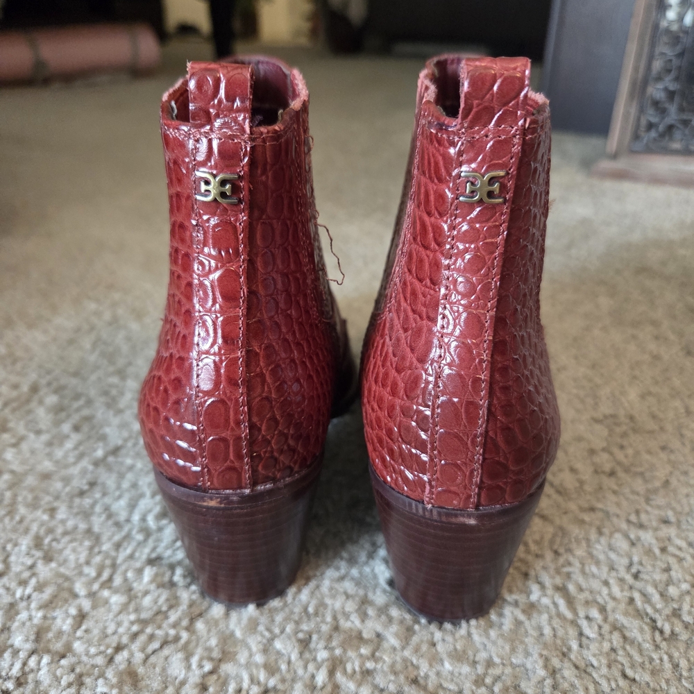 Sam Edelman Red Croc-Embossed Ankle Booties - Picture 3 of 8